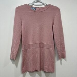 Prada Womens Sweater 42 Pink 3/4 Large Sleeve Scoop Neck Knit Stretch Designer